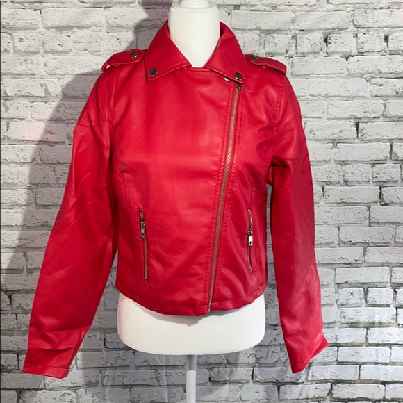 Rue21 Jackets & Blazers - RUE 21 Red Faux Leather Moto Jacket Medium